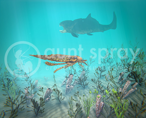 Eurypterus And Dunkleosteus In The Devonian Sea