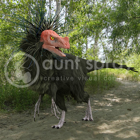 Dinosaur Ornitholestes Running Through Forest